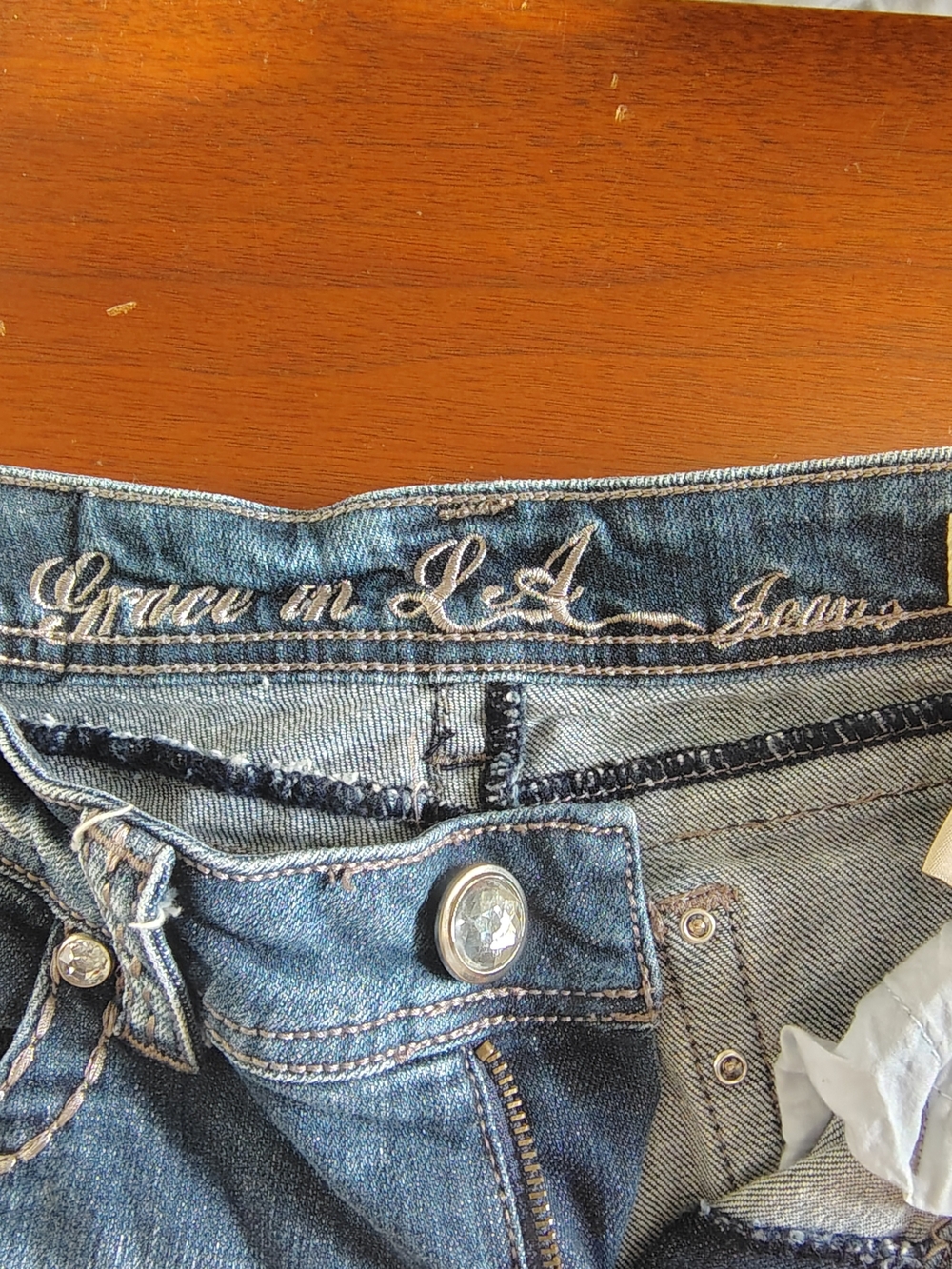 Grace in LA Distressed Blue Washed Flare Jeans - Picture 4 of 5
